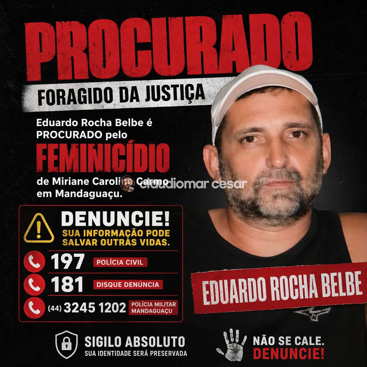 Polícia Civil divulga foto de homem procurado por feminIcídio 