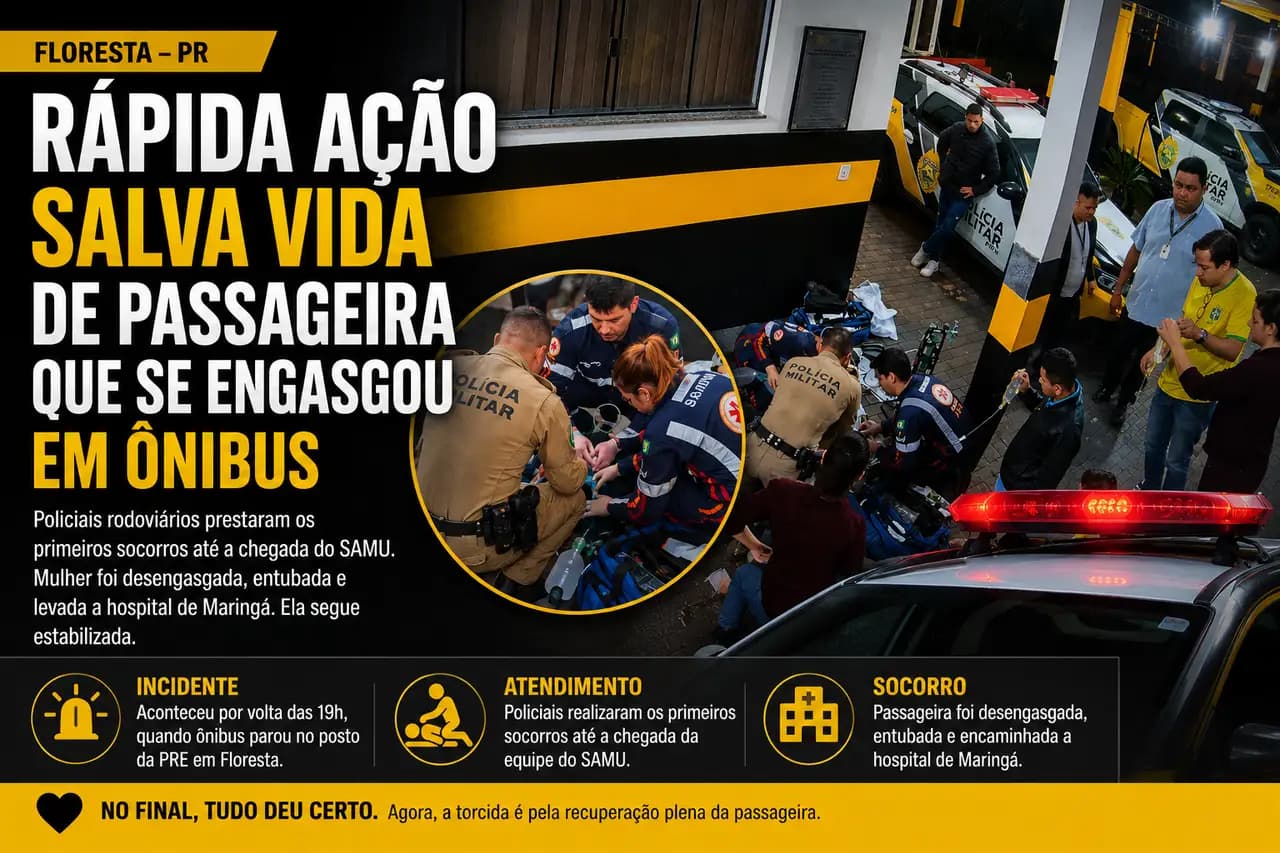 Passageira se engasga dentro de ônibus e mobiliza equipes da PRE e SAMU em Floresta