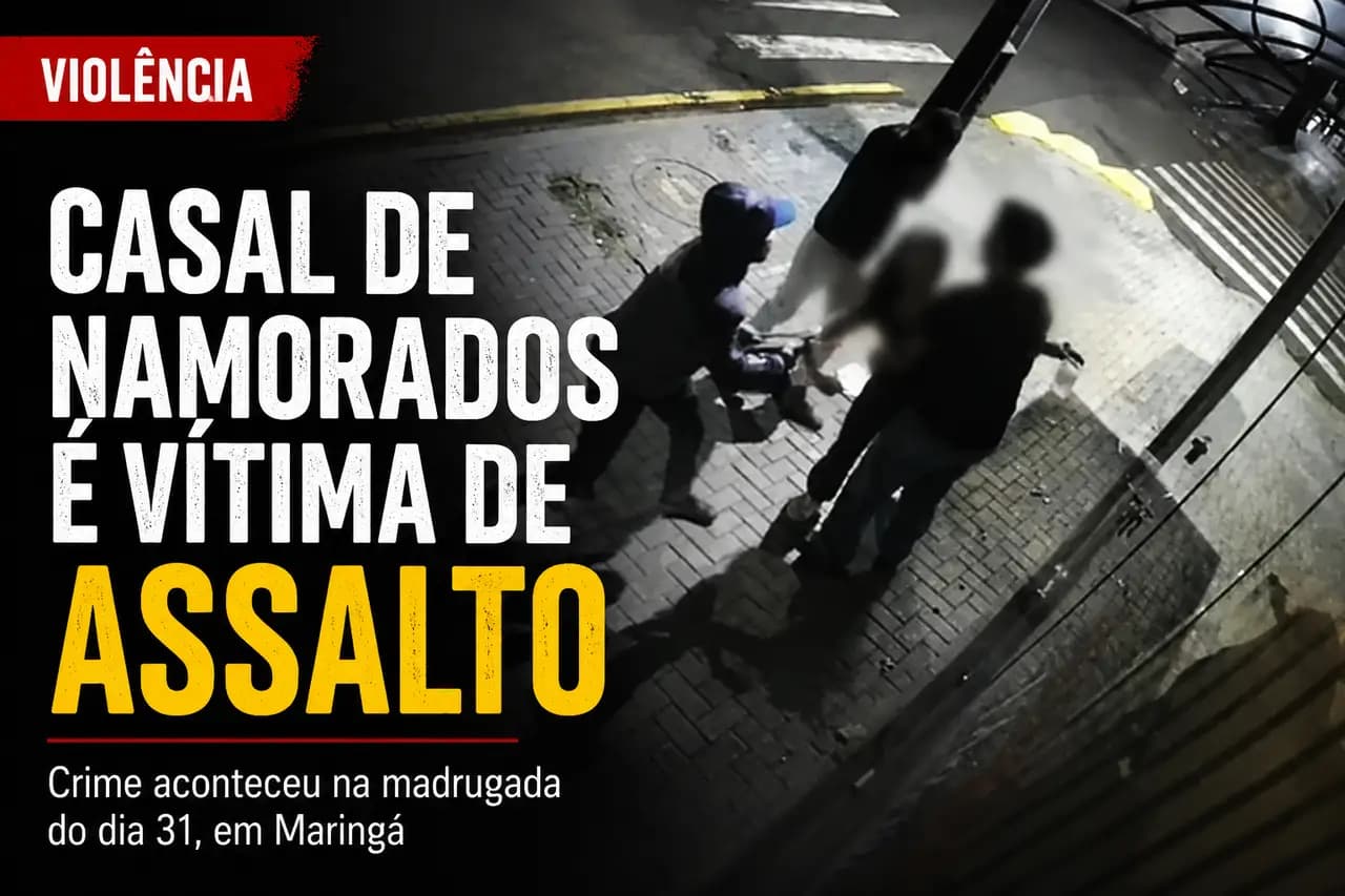 Vídeo mostra casal sendo brutalmente agredido durante assalto em Maringá; jovem teve o nariz quebrado ao reagir ao roubo