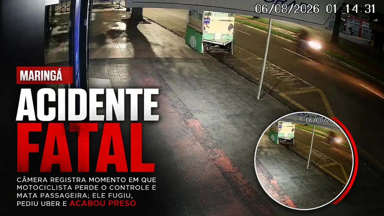 Vídeo mostra acidente que terminou com a morte de passageira em Maringá; motociclista é preso após fugir do local